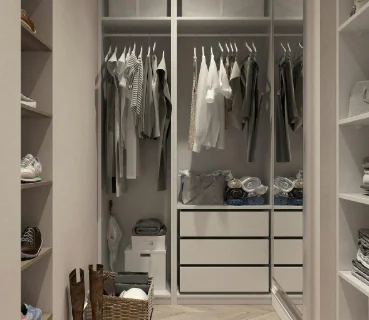 An organized residential closet that was organized by a team member